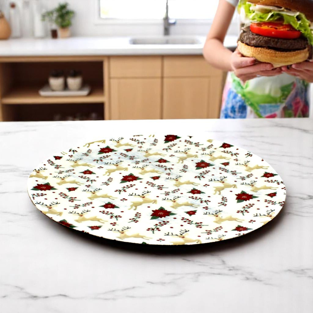 Themed Round Mango Wood Pizza/Serving Tray with Enamel Inlay