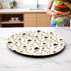 Themed Round Mango Wood Pizza/Serving Tray with Enamel Inlay