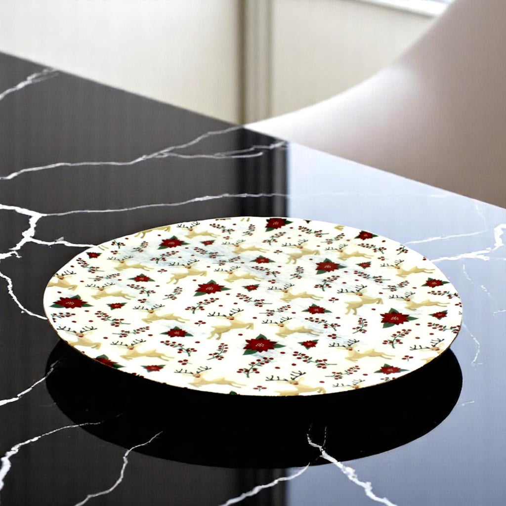 Themed Round Mango Wood Pizza/Serving Tray with Enamel Inlay