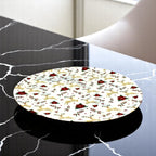 Themed Round Mango Wood Pizza/Serving Tray with Enamel Inlay