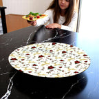 Themed Round Mango Wood Pizza/Serving Tray with Enamel Inlay