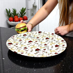 Themed Round Mango Wood Pizza/Serving Tray with Enamel Inlay
