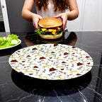 Themed Round Mango Wood Pizza/Serving Tray with Enamel Inlay