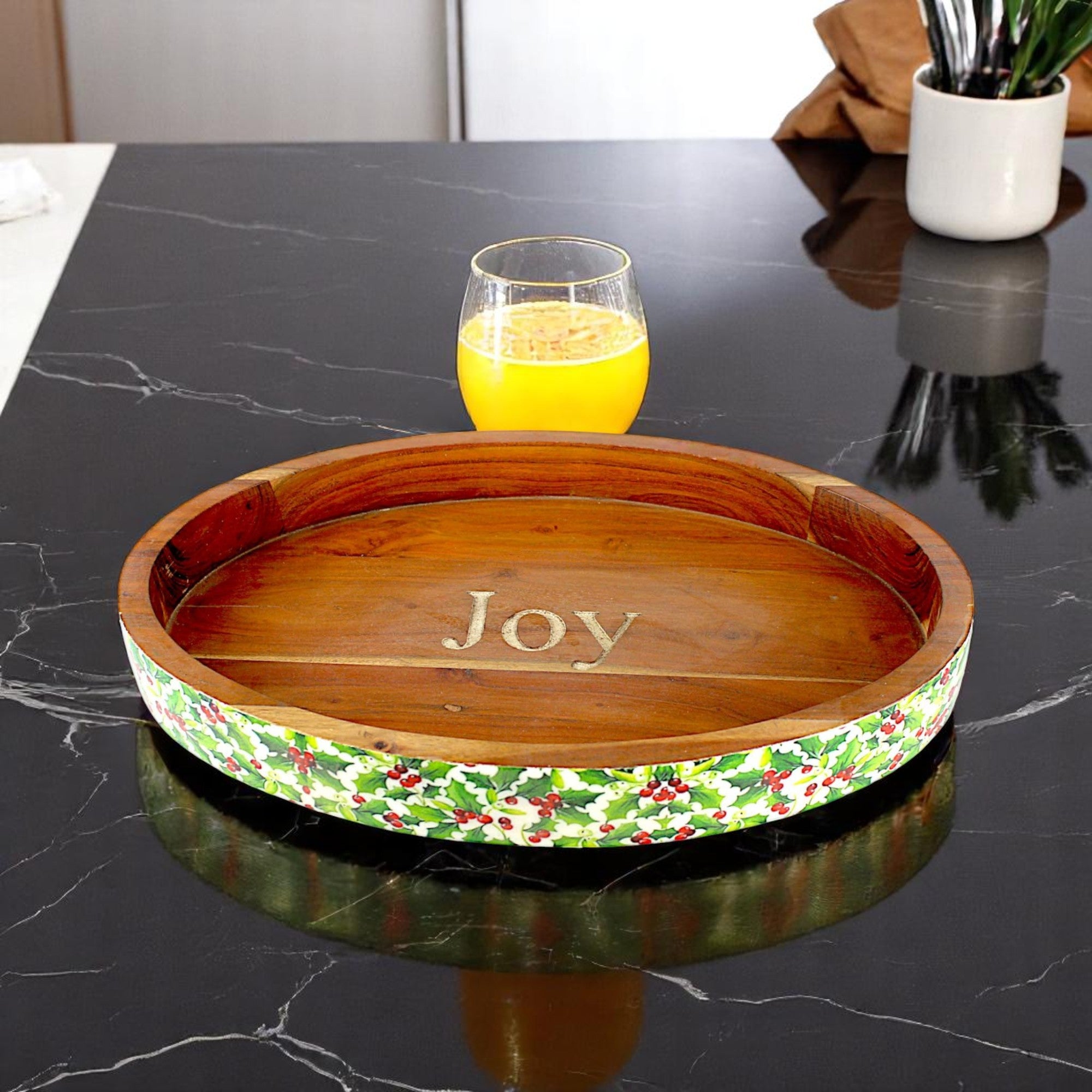 Wood Pizza/Serving Boar (Tray) with Enamel Inlay