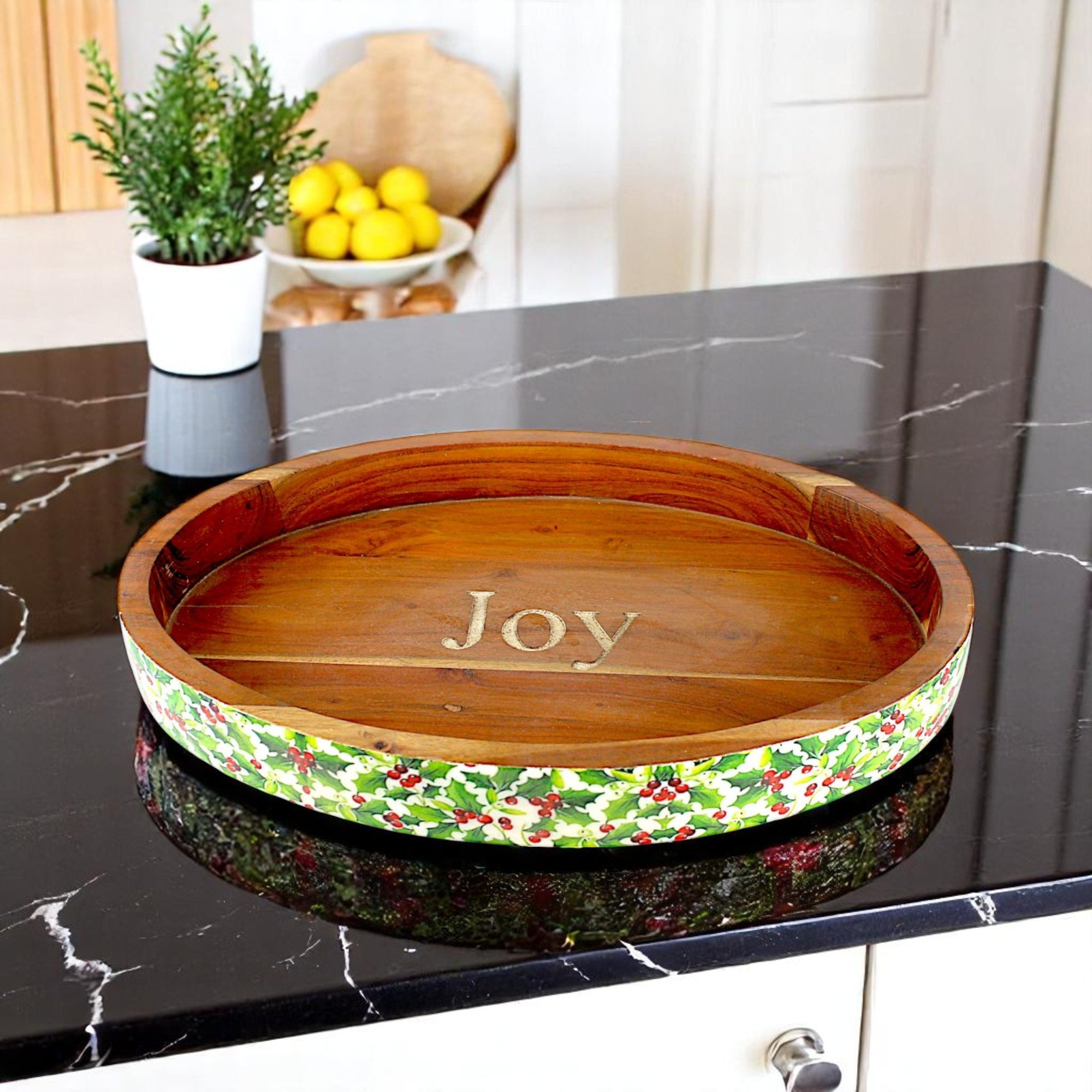 Wood Pizza/Serving Boar (Tray) with Enamel Inlay