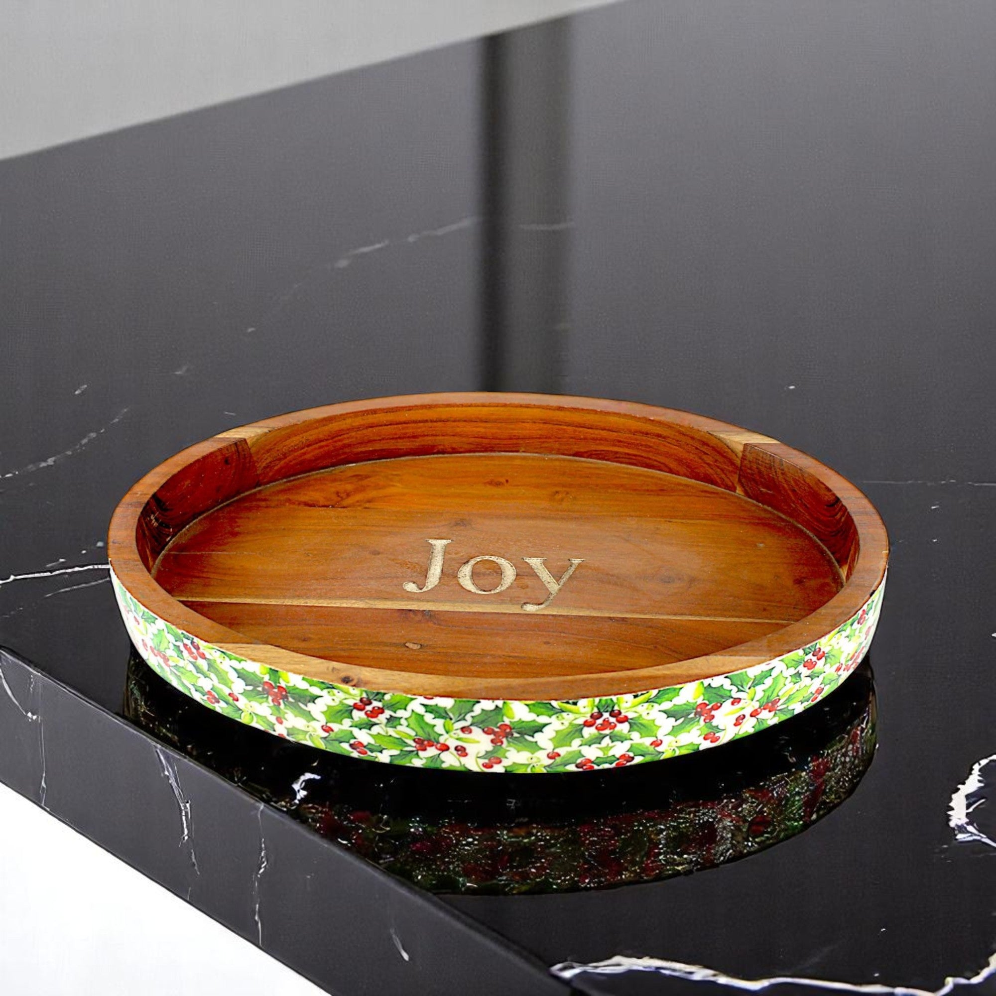 Wood Pizza/Serving Boar (Tray) with Enamel Inlay