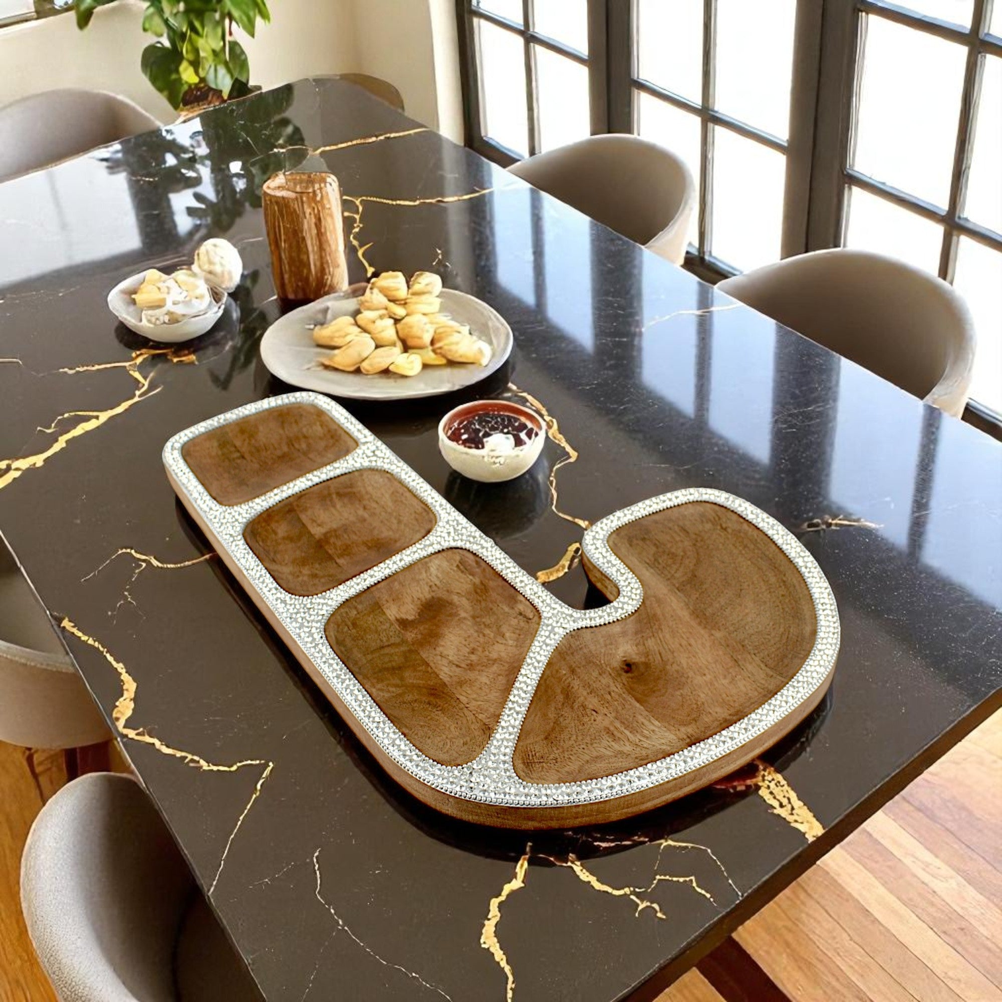 Wood  Christmas Tree-Shaped Red Serving Tray