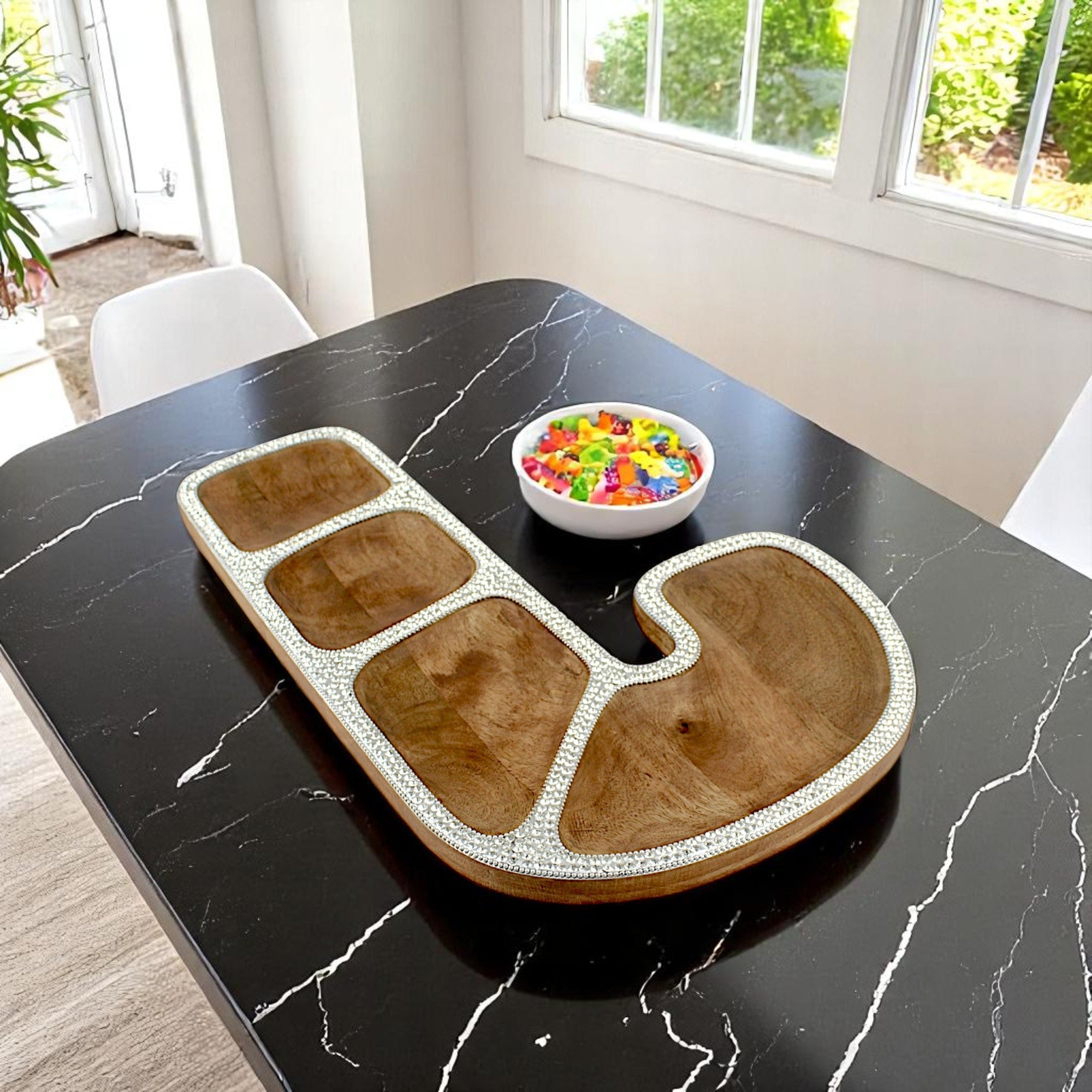 Wood  Christmas Tree-Shaped Red Serving Tray