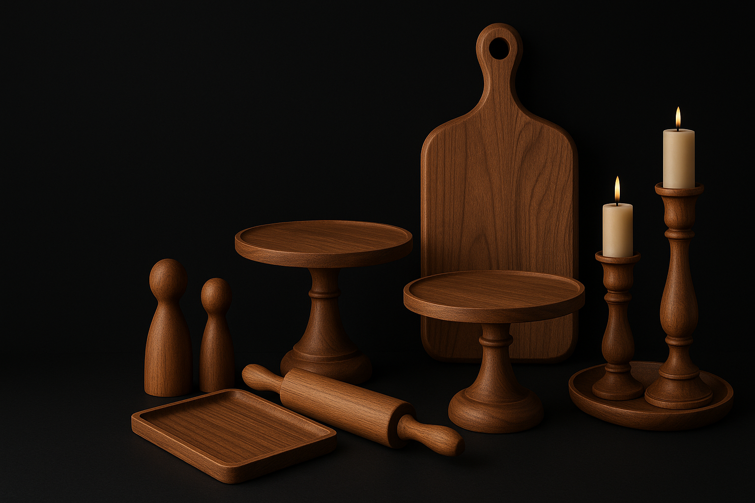 Black-themed banner for wooden kitchenware store without text